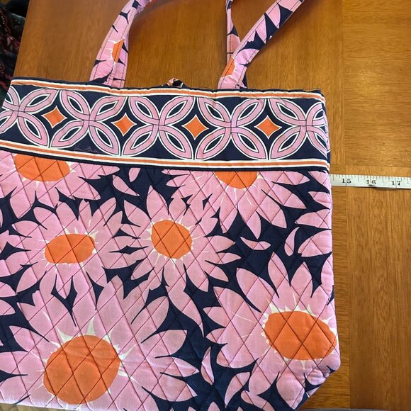 Vera Bradley Quilted Floral Tote Bag With Pink & Orange Sunflower Print - Picture 6 of 7